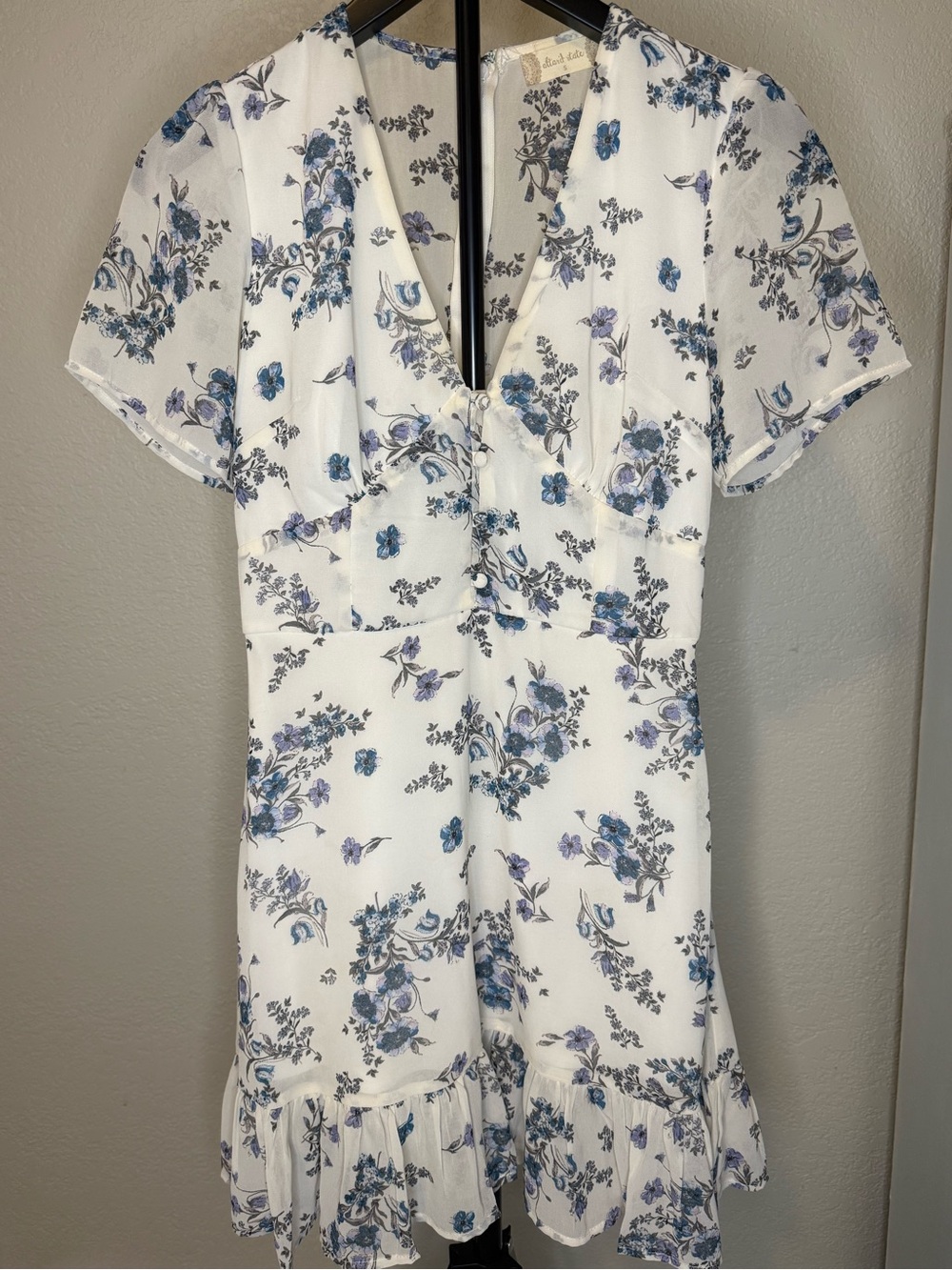 Altar'd State White Mini Dress with Blue Floral Print
